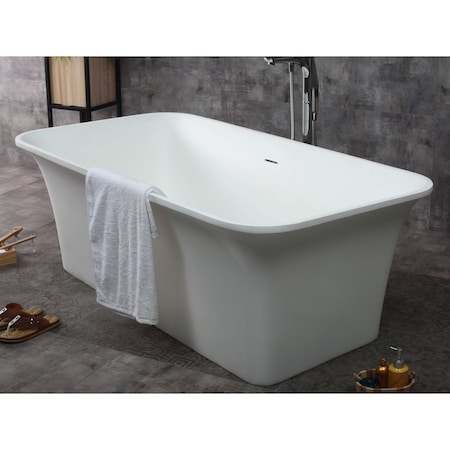 Alfi Brand 67" White Rectangular Solid Surface Smooth Resin Soaking Bathtub AB9942
